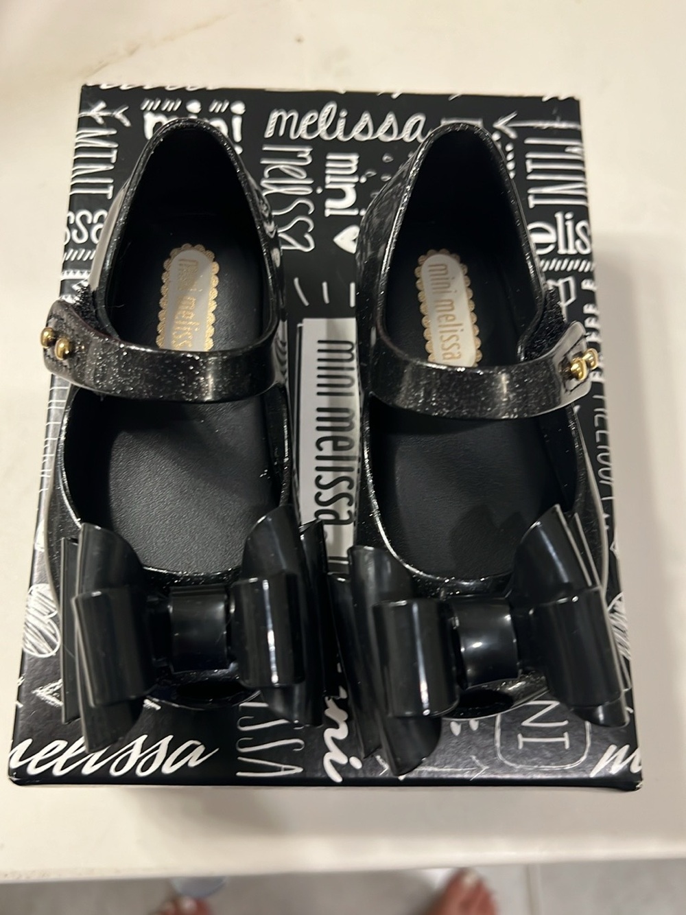 Melissa Black Girls' Patent Mary Janes with Bow
